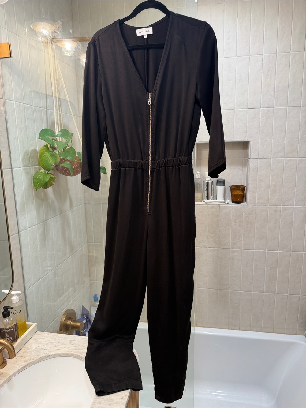 Bella Dahl Black Zip-Front Long Sleeve Jumpsuit